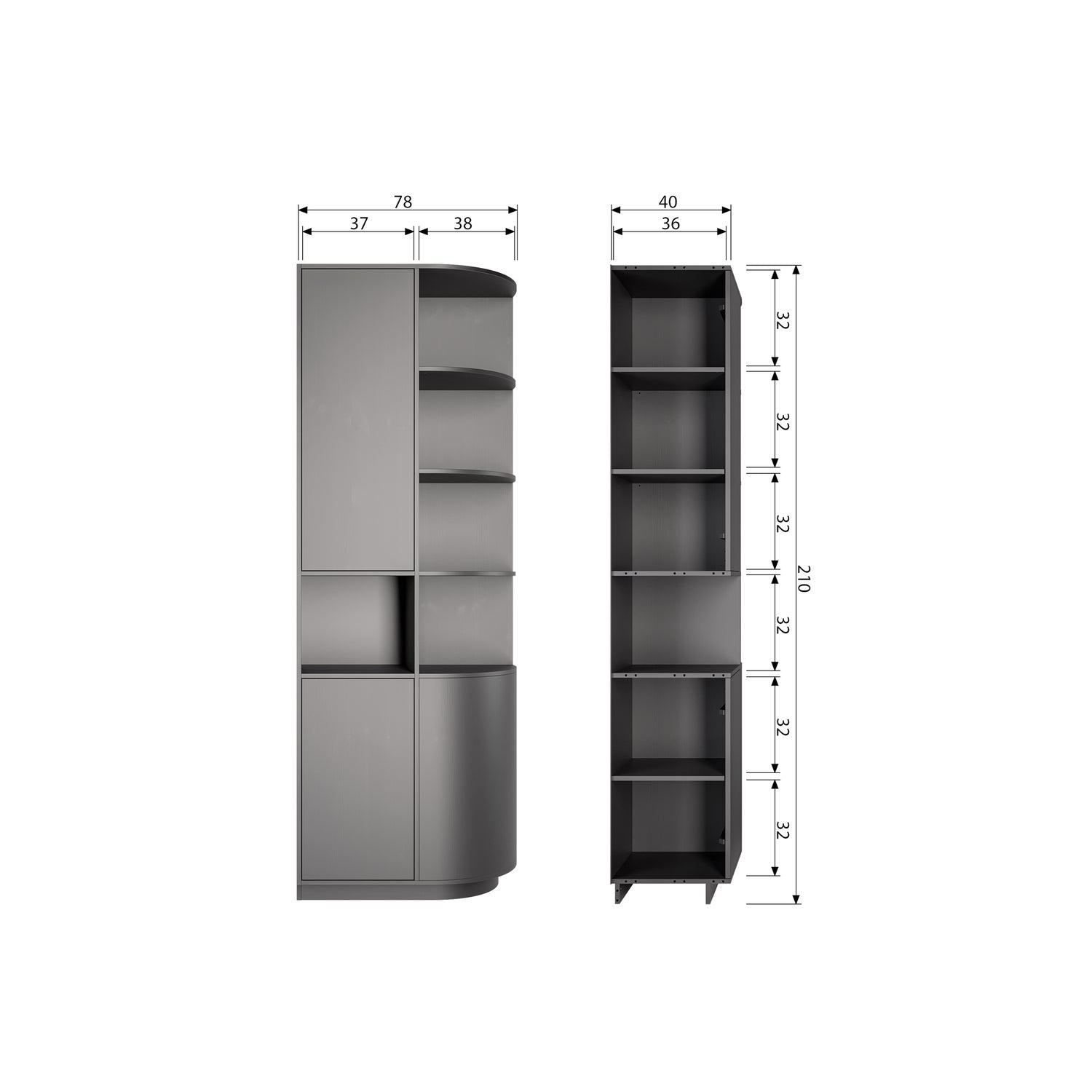 FINCA STAUSCHRANK RUND RECHTS 78 CM HOLZ TIEF SCHWARZ [fsc]