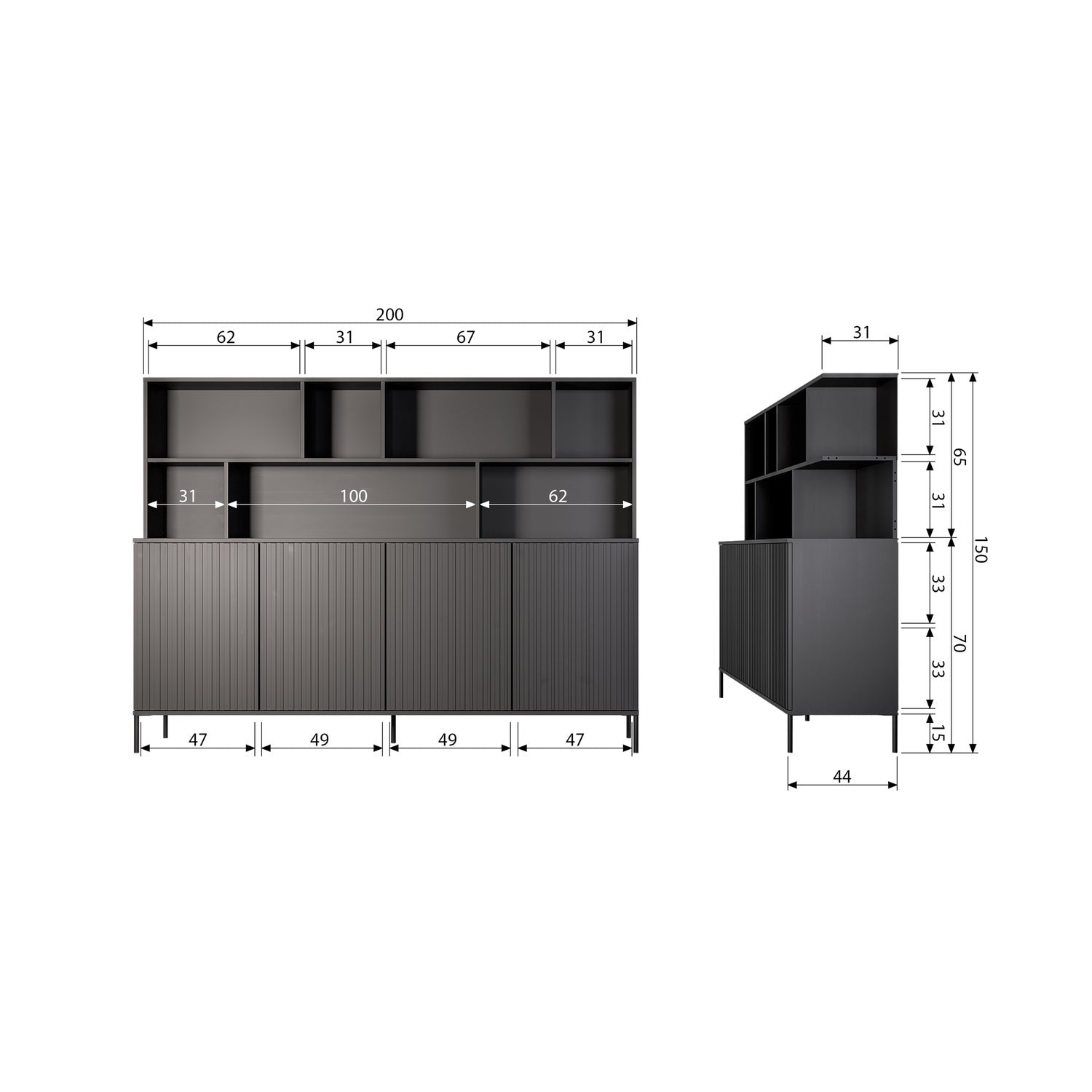 NEW GRAVURE WANDSCHRANK KIEFER SCHWARZ [fsc]