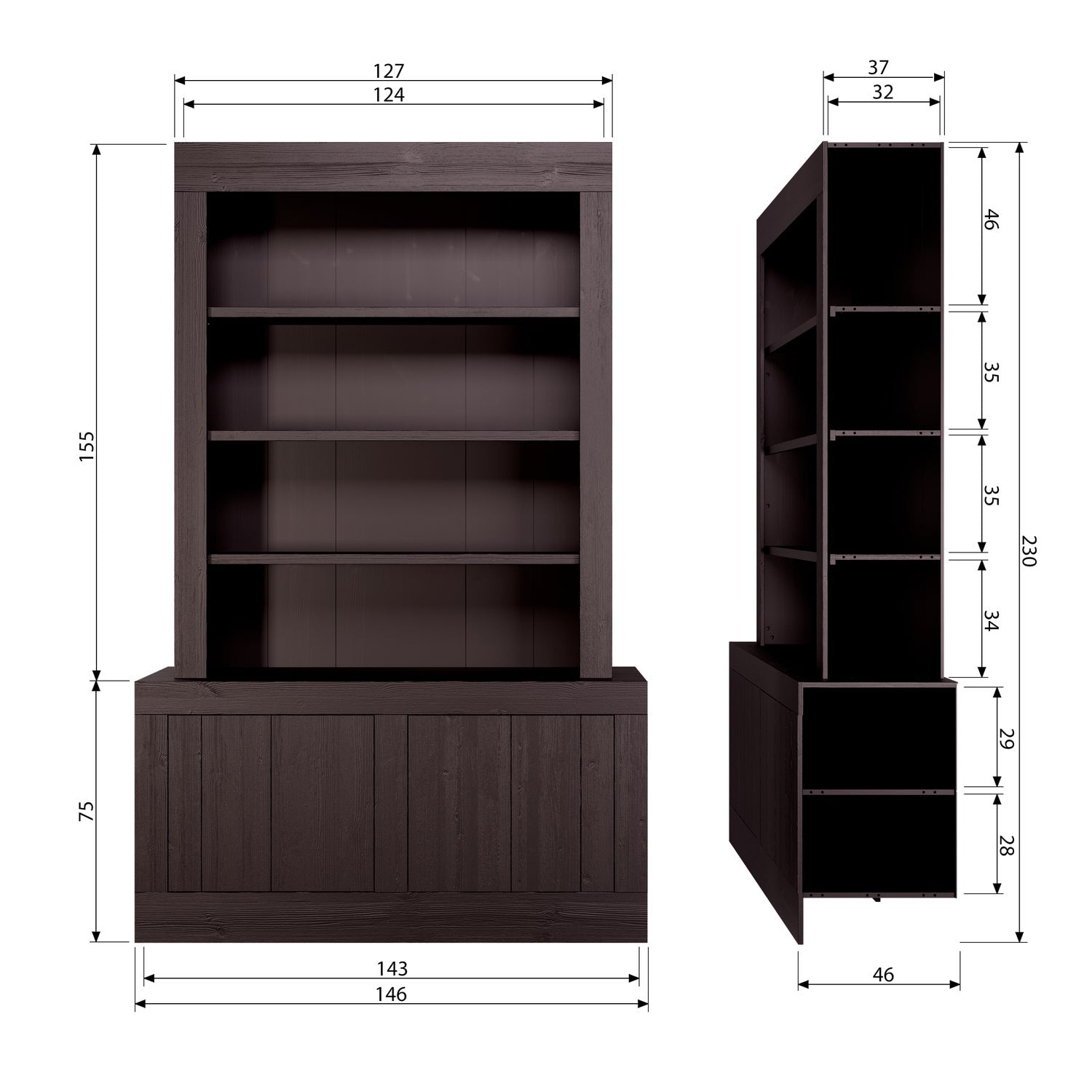 YUMI BUFFETSCHRANK KIEFER TIEF GEBURSTET CEDER [fsc]