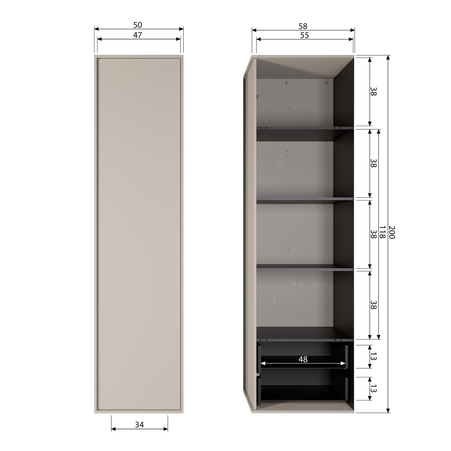 DAILY CLOSET SINGLE 200x50CM KIEFER DAKARGRAU [fsc]