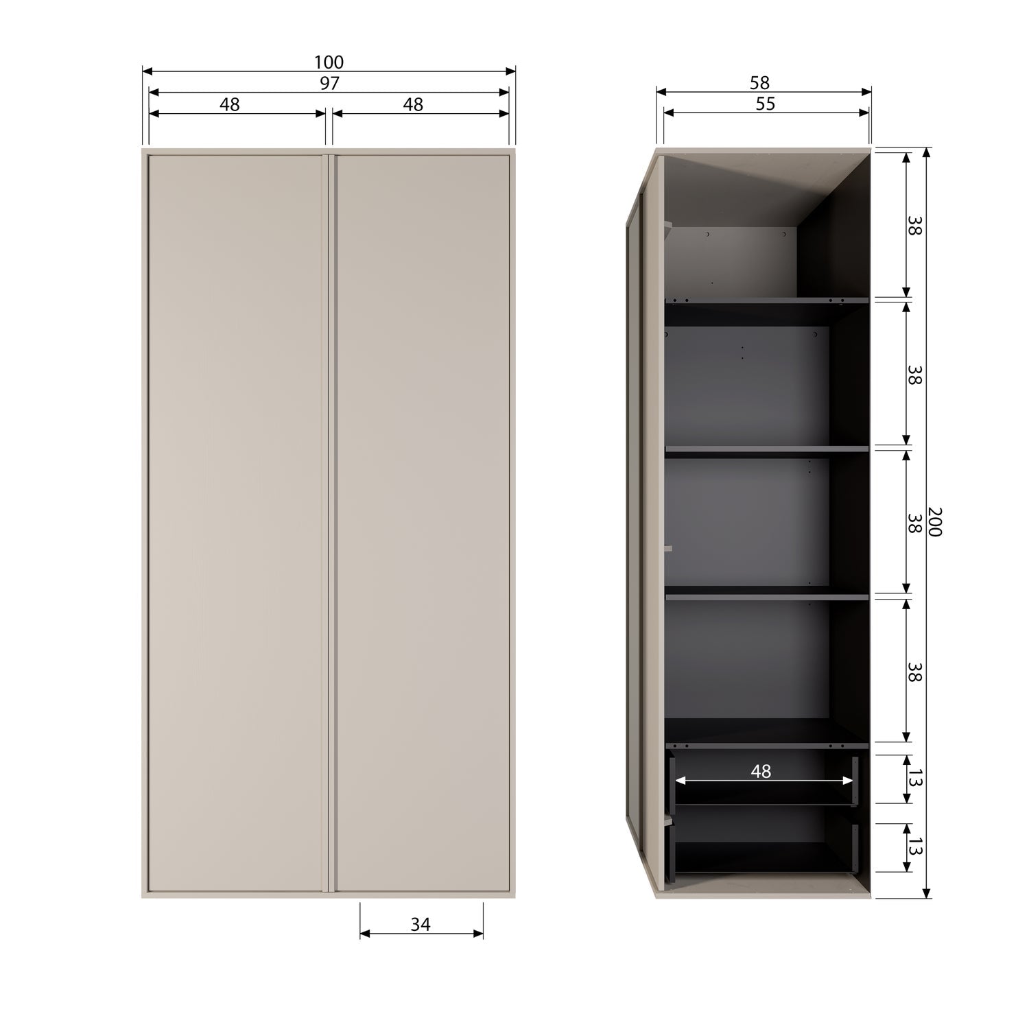 DAILY CLOSET DOUBLE 200x100CM KIEFER DAKARGRAU [fsc]