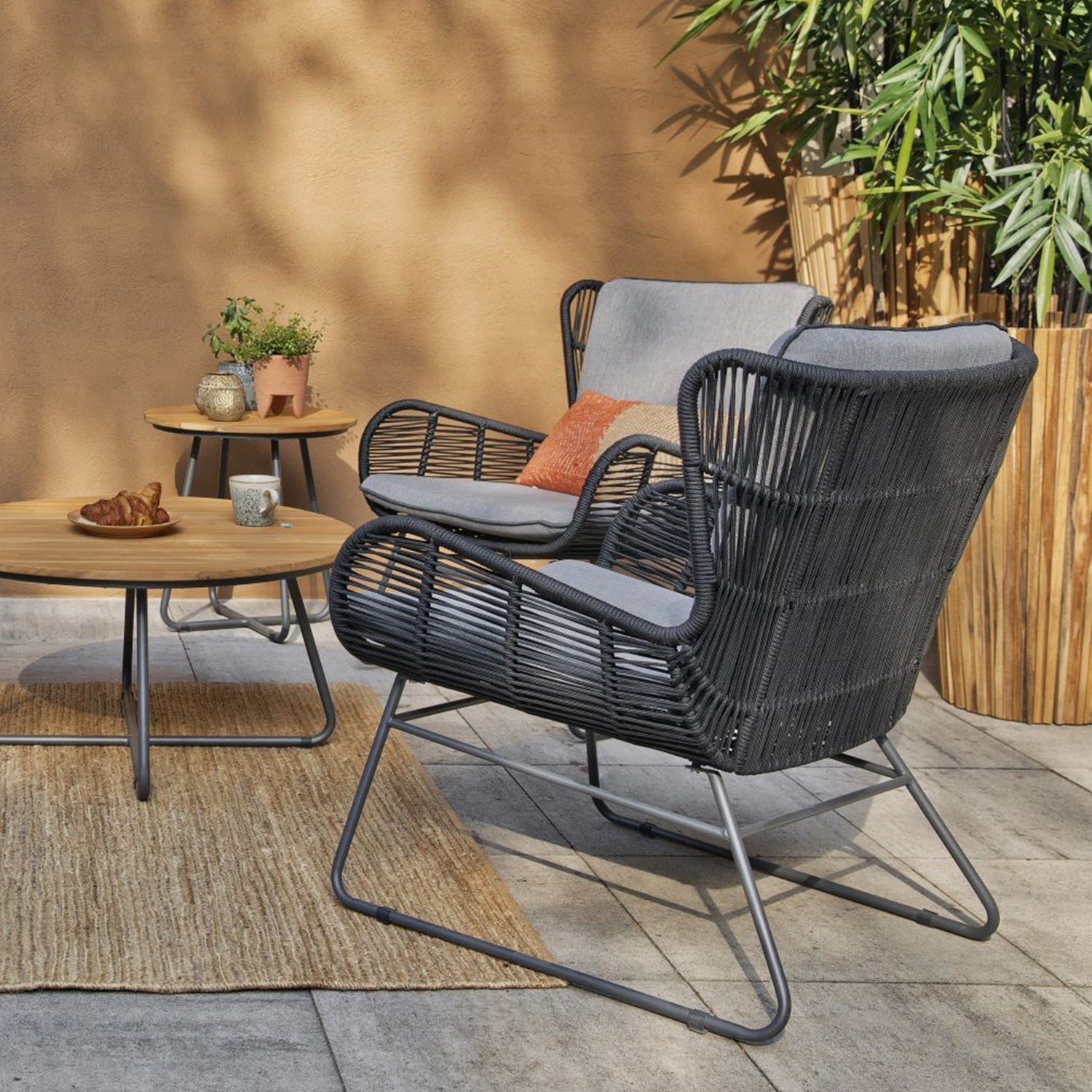 GRACE LOUNGE CHAIR GARTEN ANTHRAZIT STAHL/SEIL