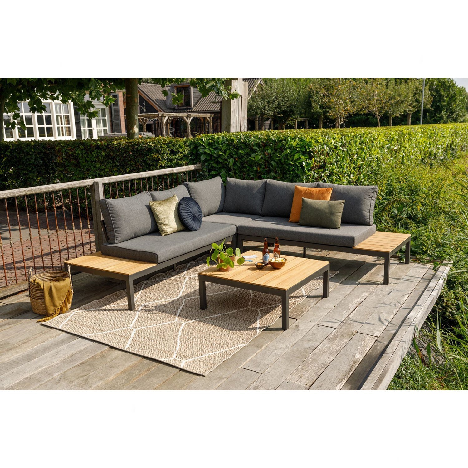 LA VIDA LOUNGE SET GARTEN TEAK ANTHRAZIT RAHMEN INKL. KISSEN