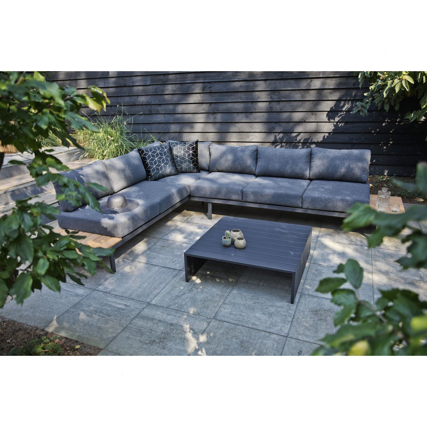 BARI LOUNGE SET ALUMINIUM POLYWOOD INKL KISSEN DUNKELGRAU