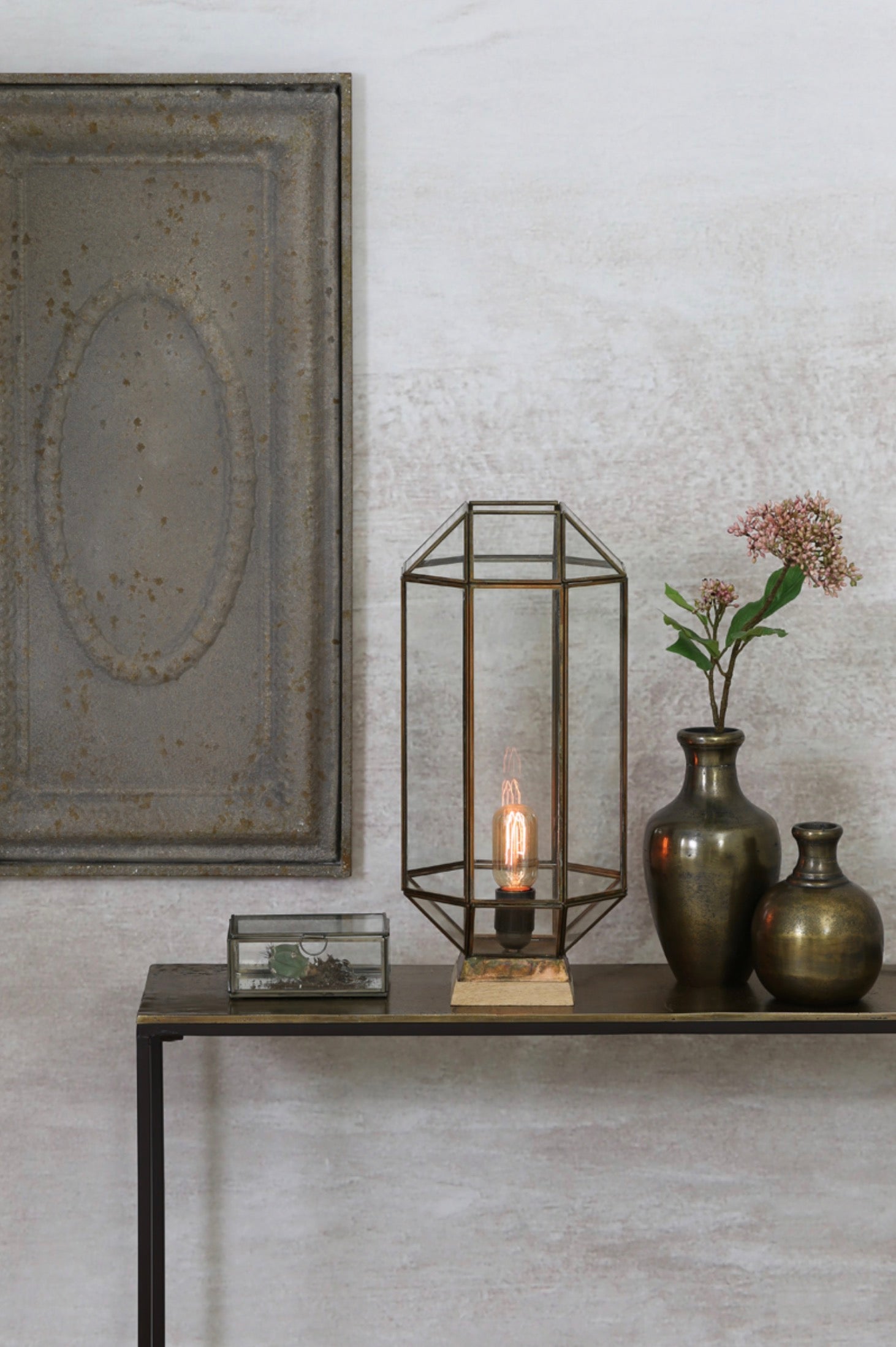 Deko Box / Schatulle ALESSINA Glas und Metall in Antik Bronze 15,5x10,5x6 cm