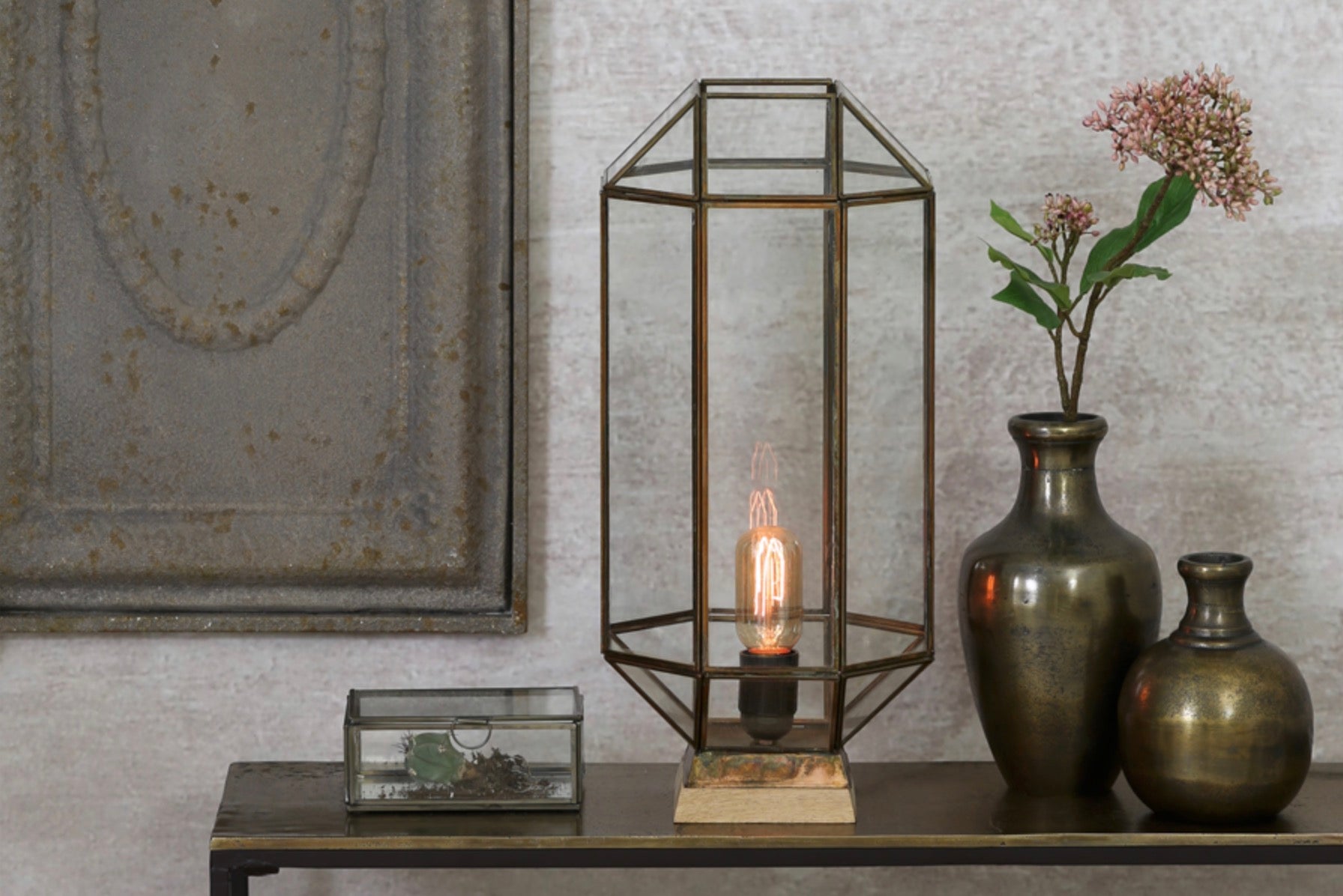 Deko Box / Schatulle ALESSINA Glas und Metall in Antik Bronze 15,5x10,5x6 cm