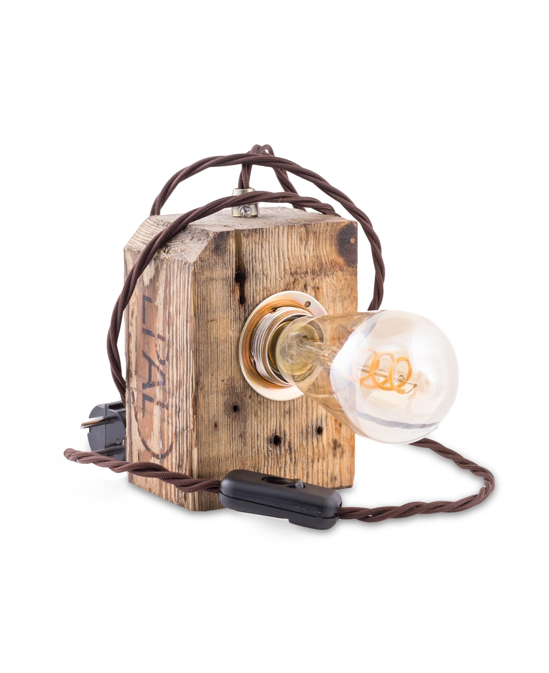 Upcycling Lampe KLOTZ aus Holz, handgemacht