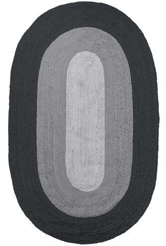 Teppich BORDER 170x300 cm oval aus Jute schwarz/grau