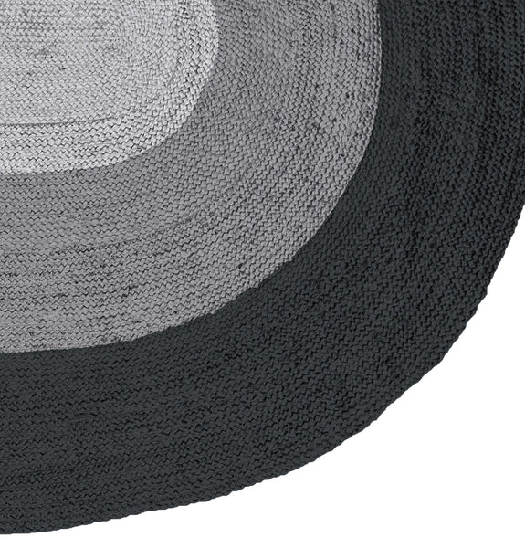 Teppich BORDER 170x300 cm oval aus Jute schwarz/grau