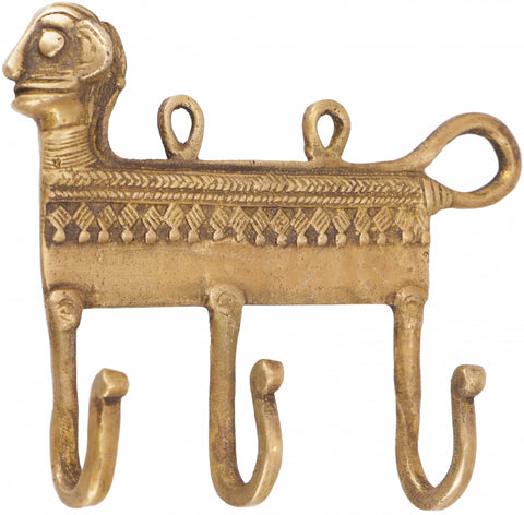 Messing Wandhaken Schlüsselhalter HUMI in Gold, 13x11 cm